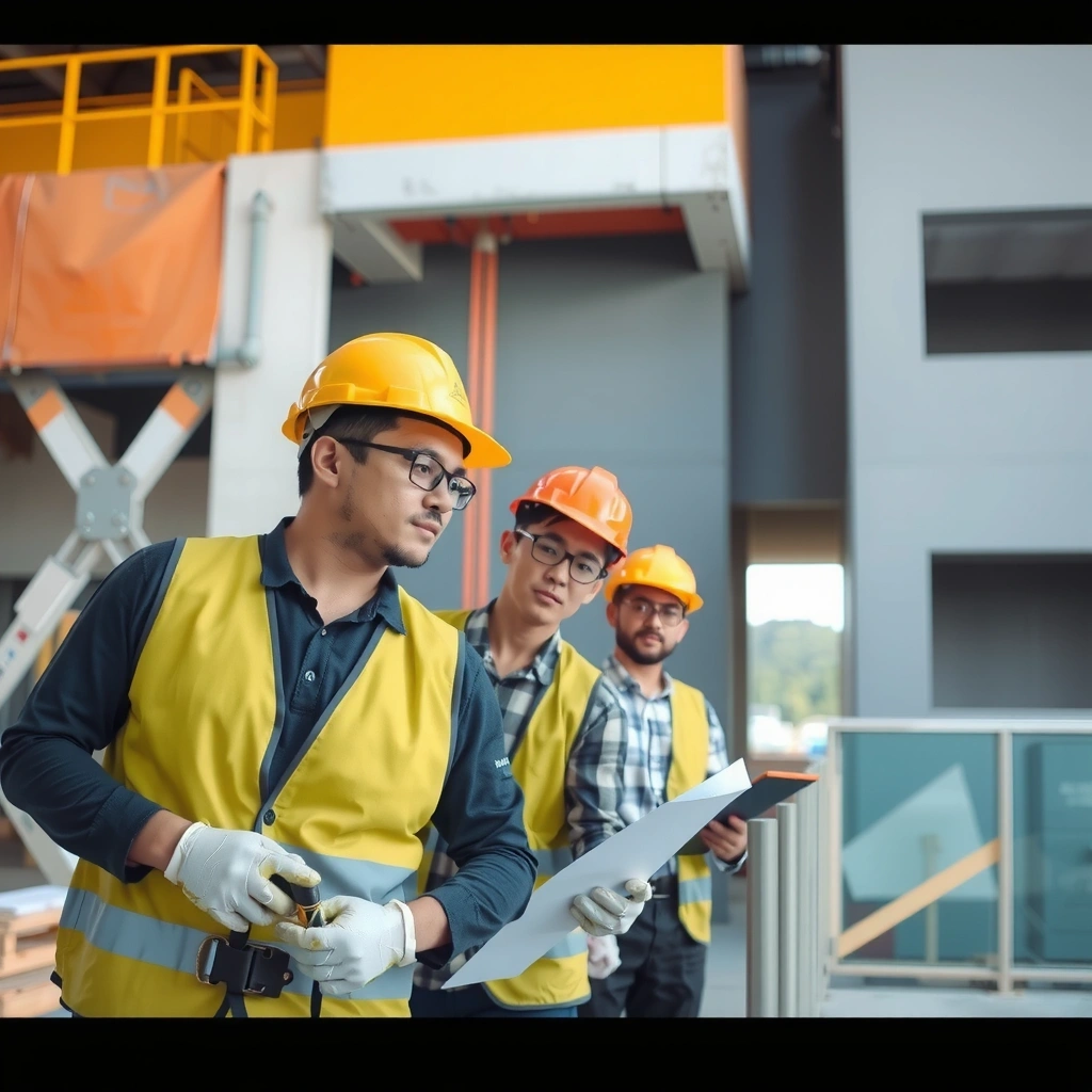 Construction team at work site